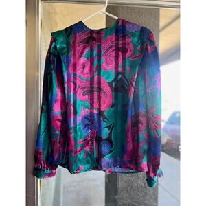 Vintage 1980's floral Dahan long sleeve blouse size 6